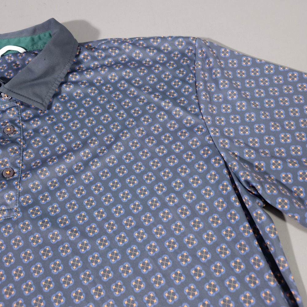Swannies Golf Polo Mens XL Blue Geometric Performance Short Sleeve Shirt - Picture 2 of 7